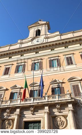Rome, Rm, Italy - March 3, 2019: Montecitorio Palace Seat Of The Italian Parliament In Roma City