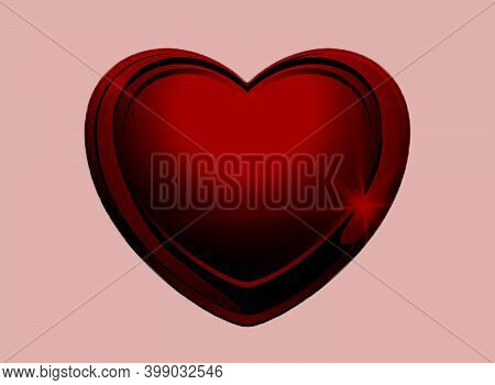 Beautiful Dark Red Heart Graphic Illustration On A Light Pink Background