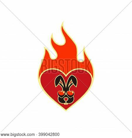 Rabbit In Fire Love Icon Flat Logo Vector Design Concept