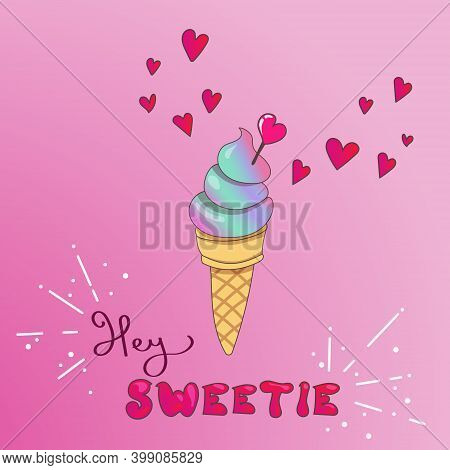 Yummy Rainbow Ice Cream On A Love Card. Can Be Used For St. Valentine Day Or To Express Ones Feeling