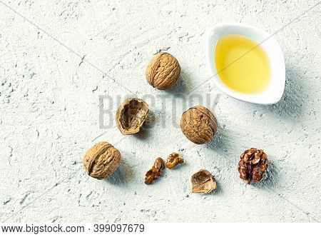 Top View Of Walnut Oil