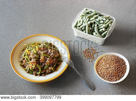 Buckwheat Porridge On The Gray Table