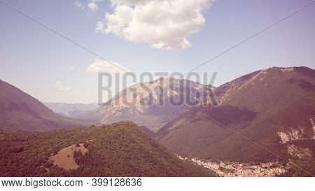 Drone View Of The Mountains In The Municipality Of Villalago In The Province Of Aquila. Abruzzo - It