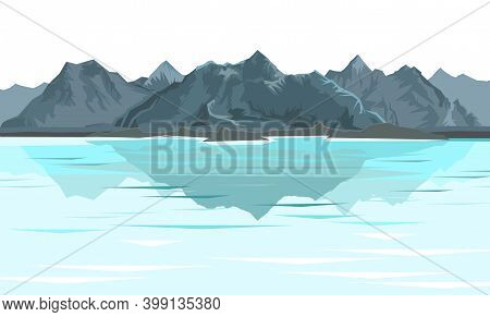 The Mountains. Mountain Range With Cliffs, Rocks And Peaks. Horizon. Landscape Isolsted On White Bac