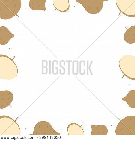 Vector Frame, Card Template With Jicama Root Vegetables.