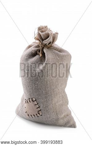 Bag Coarse Fabric With Botch On White Background With Soft Shadow