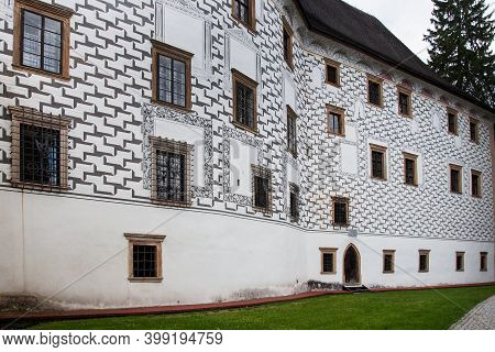 The Facade Of The Velke Losiny Chateau In The Czech Republic Has An Interesting Arrangement Of Windo