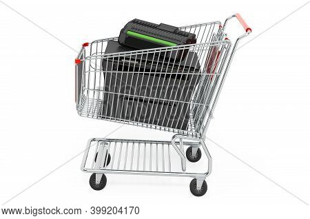 Printer Laser Mfp Inside Shopping Cart, 3d Rendering Isolated On White Background