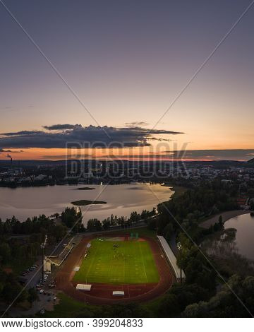 The Sport Stadium At Sunset In Kuopio Finland With The City In The Background