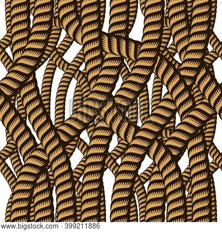 Seamless Nautical Rope Pattern Vector. Endless Navy Illustration With Loop Cord Lines Ornament. Tang