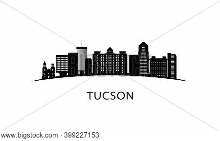 Tucson City Skyline. Black Cityscape Isolated On White Background. Vector Banner.