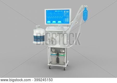 Icu Artificial Lung Ventilator With Fictive Design Isolated On Grey Background - Stop Covid-19 Conce