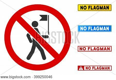 No Flagman Sign With Titles In Rectangle Frames. Illustration Style Is A Flat Iconic Symbol Inside R