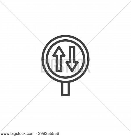 Two Way Traffic Sign Line Icon. Linear Style Sign For Mobile Concept And Web Design. Two Way Road Ou