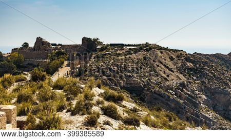 Tourist Attraction. The Gun Battery Of Castillitos In Spain Cartagena, Stone Castle Fortifications.