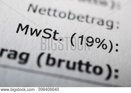 Mehrwertsteuer Or Mwst - Value-added Tax Or Vat In German - Macro Of Receipt With Shallow Depth Of F
