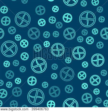 Green Line Anti Worms Parasite Icon Isolated Seamless Pattern On Blue Background. Vector