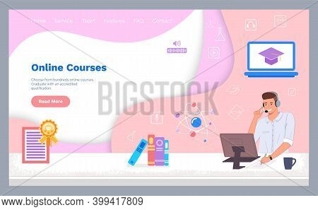 Landing Page Of Website. Online Courses. Education At Distance In Internet. Science Courses, Online 