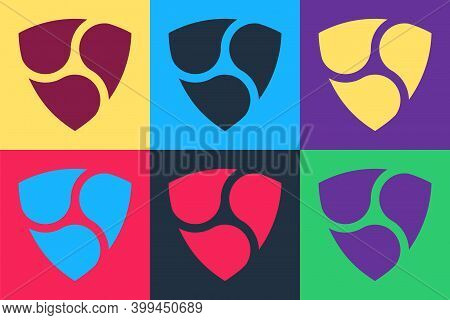 Pop Art Cryptocurrency Coin Nem Xem Icon Isolated On Color Background. Physical Bit Coin. Digital Cu