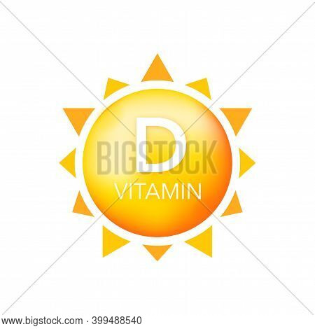 Vitamin D In Sun On White Backdrop. Uv Elements. Vector Illustration.