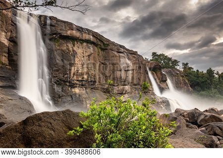 Long exposure shot of the Athirappilly waterfalls in Kerala, India