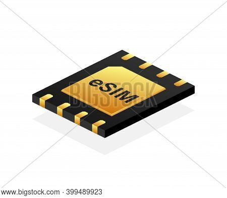 Digital E Sim Chip Motherboard Digital Chip. Modern Icon. White Background. Vector Template. Communi