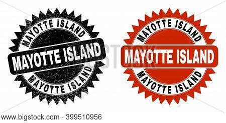 Black Rosette Mayotte Island Seal Stamp. Flat Vector Grunge Seal Stamp With Mayotte Island Message I