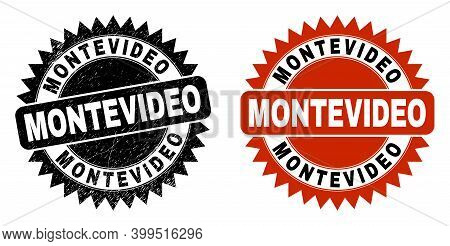 Black Rosette Montevideo Seal. Flat Vector Distress Seal With Montevideo Caption Inside Sharp Rosett