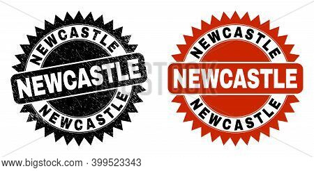 Black Rosette Newcastle Seal. Flat Vector Scratched Seal Stamp With Newcastle Caption Inside Sharp R