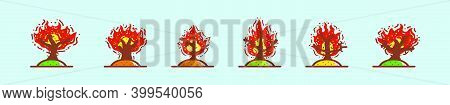 Set Of Burning Bush Cartoon Icon Design Template With Various Models. Modern Vector Illustration Iso