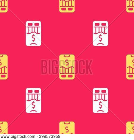 Yellow Mobile Stock Trading Concept Icon Isolated Seamless Pattern On Red Background. Online Trading