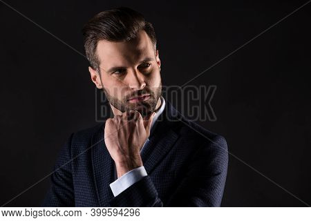 Close-up Portrait Of His He Nice Attractive Content Virile Smart Clever Thoughtful Minded Guy Employ