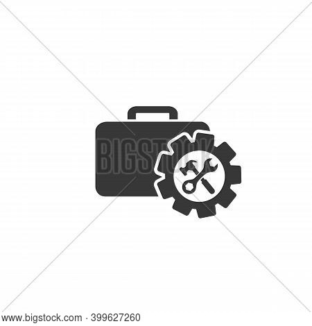 Toolbox With Instruments Inside. Workmans Toolkit. Workbox In Icon Style. Vector Illustration