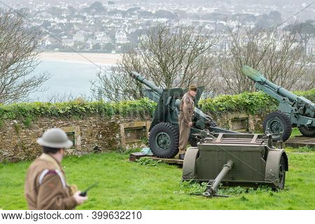 Falmouth.cornwall.united Kingdom.february 21st 2020.the 25 Pounder Cannon Is Being Fired At Pendenni