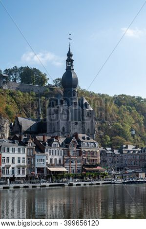 View On Buildings In Small Belgian Town Dinant On Meuse River In Walloon, Belgium