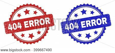 Rosette 404 Error Watermarks. Flat Vector Distress Watermarks With 404 Error Message Inside Rosette 