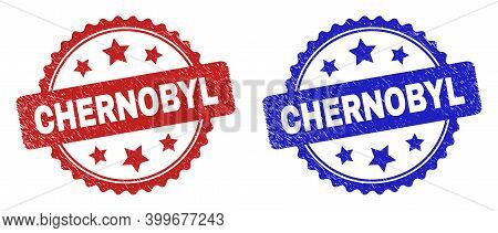 Rosette Chernobyl Seal Stamps. Flat Vector Grunge Seal Stamps With Chernobyl Message Inside Rosette 