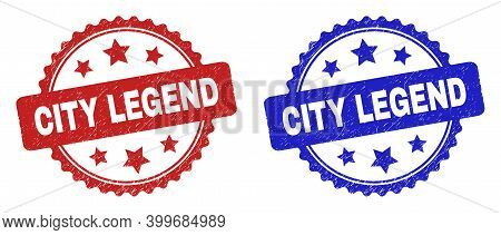 Rosette City Legend Watermarks. Flat Vector Textured Watermarks With City Legend Caption Inside Rose
