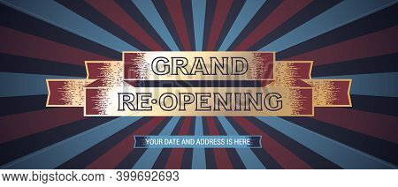 Grand Opening Or Re Opening Vector Background. Design Element With Golden Sign
