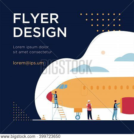 Plane Service Isolated Flat Vector Illustration. Cartoon Mechanics Repairing Airplane Before Flight 