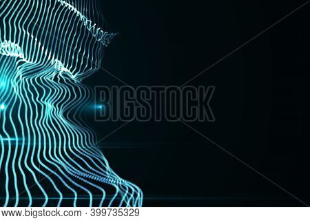 Abstract illustration of glowing blue digital wave against black background. technology background with abstract textures and shapes