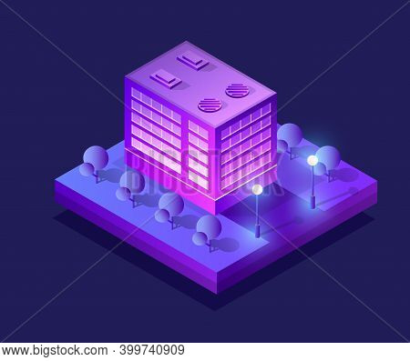 Isometric Ultra City Concept Of Violet Style, An Ultraviolet 3d