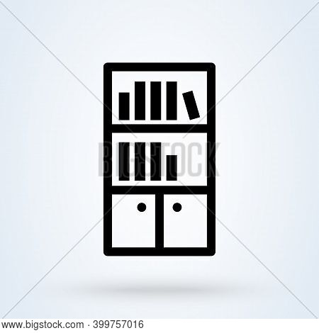 Bookshelf Sign Icon Or Logo. Books On The Shelves Concept. Library Bookshelf Vector Illustration.