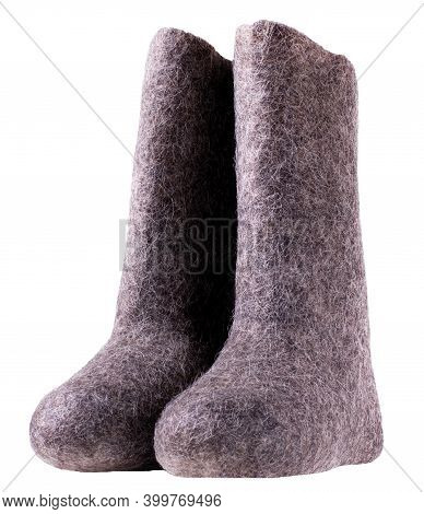 Valenki Isolated On White. Traditional Russian Felt Boots For Cold Winter