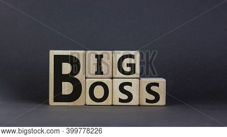 Big Boss Symbol. Wooden Cubes With Words 'big Boss'. Business And Big Boss Concept, Beautiful Grey B