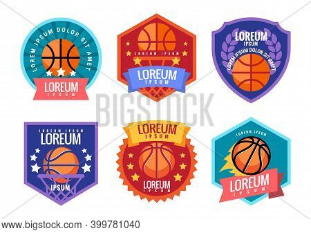 Basketball Comand Emblem. Illustration In Flat Style. Vector