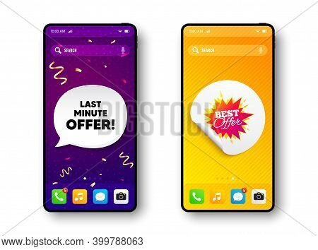 Best Offer Sticker. Phone Mockup Vector Confetti Banner. Discount Banner Shape. Sale Coupon Bubble I
