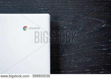 Riverton, Utah, Usa: June 6, 2020: A Brand New Laptop Computer Sits At A Kitchen Table. Public Schoo