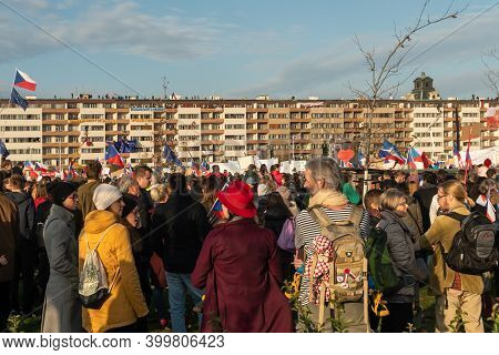 Prague, Czech Republic 11-19-2020. Czech Republic Celebrated 30th Years Of Velvet Revolution-transit
