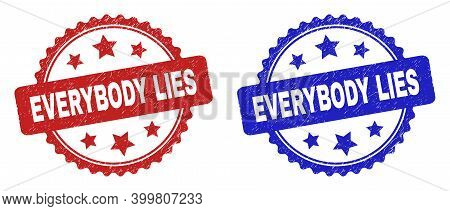 Rosette Everybody Lies Seal Stamps. Flat Vector Scratched Watermarks With Everybody Lies Text Inside